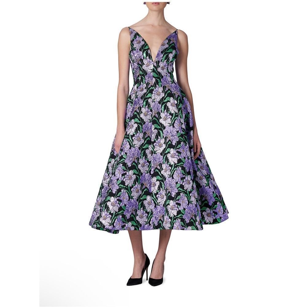 Carolina Herrera Metallic Floral Jacquard A-Line Dress size 6